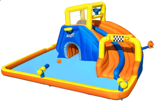 Parc aquatique <span class=keywords><strong>gonflable</strong></span> pour enfants <span class=keywords><strong>Bestway</strong></span> 53377 H2OGO 5,51m x 5,02m x 2,65m Super Speedway avec souffleur 220v, utilisation domestique, matériau PVC - Product Image 4