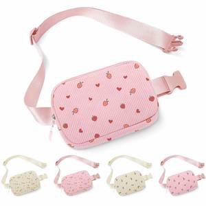 Riñonera de Pana Rosa Fresa para Niñas, Personalizada, Estilo Vintage, Compacta y Ligera, Bolsa de Cintura Cruzada - Product Image 1