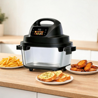 Longbank Nouvelle Friteuse à Air Électrique Intelligente 1700W, Non Toxique, 4.8L+6L, avec Thermostat et Bol en Verre, Portable, Turbo, pour Friture Profonde