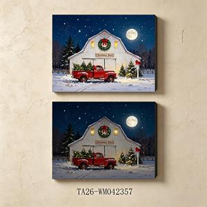 Juego de 2 Cuadros Decorativos LED Estilo Rústico con Tractor Vintage y Granero Navideño, Decoración Campestre para Sala de Estar - Product Image 2