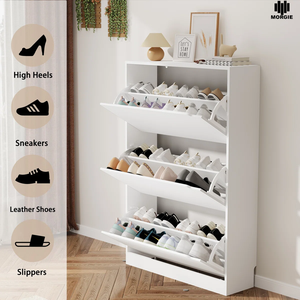 Morgie <strong>Wall</strong> <strong>Mounted</strong> Space-Saving Modern Metal Steel Three-Layer Large Capacity <strong>Shoe</strong> Clothing <strong>Storage</strong> Cabinet for Living Room - Product Image 2