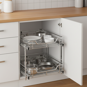 Panier coulissant moderne en acier inoxydable à 2 niveaux pour tiroirs de <span class=keywords><strong>cuisine</strong></span>, rangement durable pour couverts et vaisselle, conception coulissante - Product Image 1