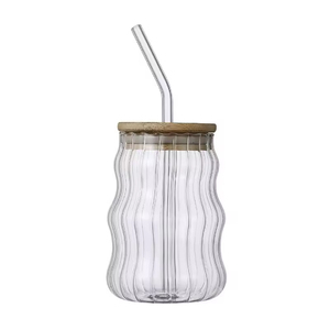 แก้วน้ำใสทนความร้อน สำหรับใช้ในบ้าน ใส่ชา น้ำผลไม้ นม กาแฟ น้ำ  ลายเส้น - Product Image 5