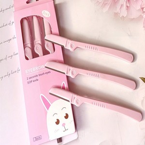 Rasoir et tondeuse à sourcils pliables portables en ABS, ensemble de 3 pièces avec protection de sécurité en maille pour les soins personnels et le maquillage - Product Image 4