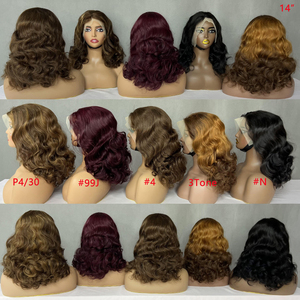 Perruques 100% Cheveux Humains Brésiliens, Perruques Frontales en Dentelle 13x4 Ondulées Effet Vague Océanique, 5 Couleurs en Stock, 14 Pouces, Cheveux Alignés Cuticule, Fournisseurs de Cheveux - Product Image 3