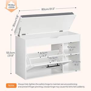 Moderno Zapatero de <span class=keywords><strong>Madera</strong></span> Maciza con Asiento Abatible de Múltiples Niveles para Uso en Interiores - Product Image 3