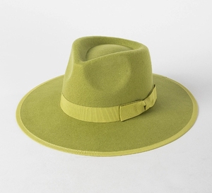 W377 Gentlemen Handmade Jazz Hat Large Brim Haute Qualité Ruban Décoration Personnalisé <span class=keywords><strong>Pas</strong></span> <span class=keywords><strong>Cher</strong></span> 100% Laine Feutre Fedora Chapeau Plat - Product Image 2