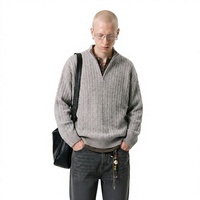 Pull à col montant style Old Money pour homme, tricoté, avec fermeture éclair, couleur unie, automne-hiver, décontracté, pour affaires, mélange polyester et laine