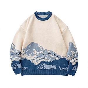 Pulls pour hommes tendance automne-hiver 2024, imprimé montagne enneigée, streetwear décontracté, tricot ample vintage, chaud, 100% acrylique - Product Image 2