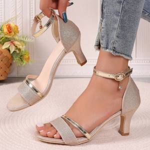 Sandales pour femmes, style 2026, bout de poisson, patchwork, bride à la cheville, lacets, ouvertes, surdimensionnées, élégantes, talon épais, imperméables, légères - Product Image 2