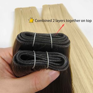 Double Drawn Genius <strong>Weft</strong> Human Hair Extensions Cuttable No Return Hair <strong>Invisible</strong> Flat <strong>Weft</strong> for Hair Salon Factory Wholesale - Product Image 5