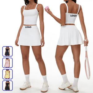 Logo kustom 78 nilon 22 spandeks wanita pakaian tenis persegi Tank Top leher persegi 2 in 1 Set rok A-line aktif picleball setelan cepat kering - Product Image 2