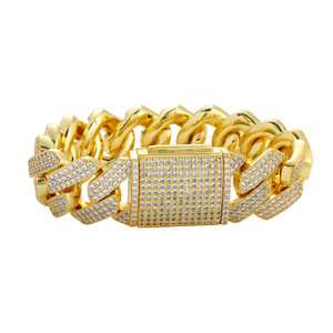 Bracelet cubain en laiton BB042 à trois rangs de 25 mm de large, incrusté de zirconium en forme de diamant, style hip-hop audacieux et large, bijoux ZIRCON unisexe - Product Image 5