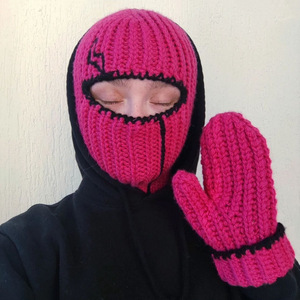 Fête d'Halloween d'hiver Chapeau de masque de <span class=keywords><strong>ski</strong></span> en corne de diable fait main <span class=keywords><strong>cagoule</strong></span> en tricot avec cornes - Product Image 6