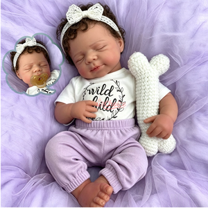 Muñeca Bebé <span class=keywords><strong>Reborn</strong></span> de Silicona Completa de 20 Pulgadas, Muñeca Recién Nacida con Cabello Castaño, Regalo para Cumpleaños, Niños, Familia y Días Festivos - Product Image 1