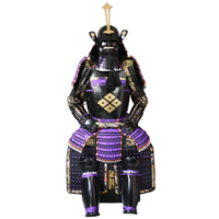 Ensemble complet d'armure de samouraï japonais pour spectacle, noir et violet avec casque à crête diamantée dorée, décoration d'intérieur pour adulte