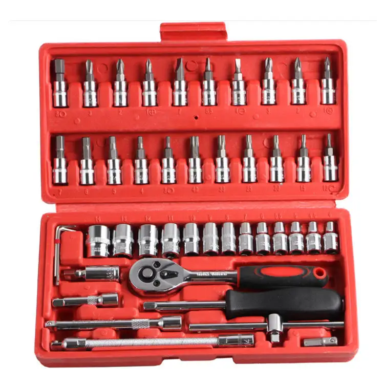 Set of 46pcs Manual Machine Car Repair Combination Tool sets Hand Impact Spanner 1/4" Small Socket Wrench&Screwdriver Bits Kits