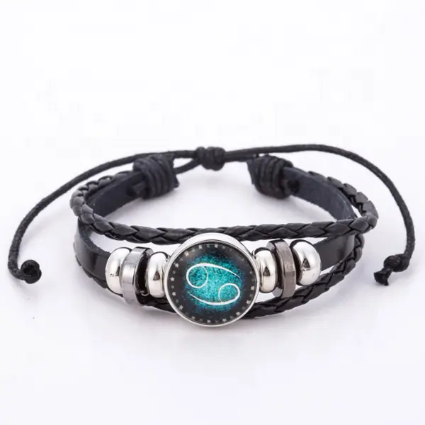 Promotional Gift Adjustable Leather Night Light Luminous 12 Constellations Jewelry Zodiac Bracelet