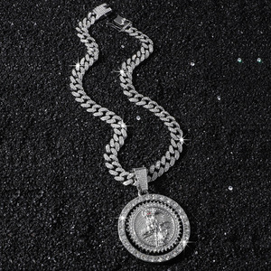 สร้อยคอจี้รูปยมทูตแบบหมุนได้ ประดับเพชรเทียม สไตล์ฮิปฮอป ดีไซน์ใหม่ สร้อยคิวบา สำหรับผู้ชาย เครื่องประดับแฟชั่น - Product Image 3