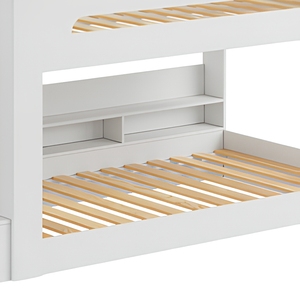 Litera infantil con <span class=keywords><strong>escalera</strong></span> <span class=keywords><strong>de</strong></span> almacenamiento, estantes abiertos integrados y somier <span class=keywords><strong>de</strong></span> madera, litera para dormitorio infantil con librero en blanco - Product Image 4