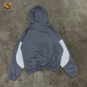 เสื้อฮู้ดซิปผู้ชายลายเรขาคณิตสีสันตัดกัน คุณภาพสูง ผ้าฝ้าย 100% แบบทูโทน แพทช์เวิร์ค ทรงโอเวอร์ไซส์ สไตล์สตรีทแวร์ - Product Image 3