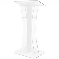 Pupitre de conférence portable en acrylique transparent écologique, ensemble de table moderne et clair avec support en acier, design incurvé détachable