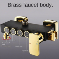 Ensemble de douche mural de luxe OEM 2025 noir et or 4 fonctions avec système de douche pluie et mitigeur thermostatique pour salle de bain