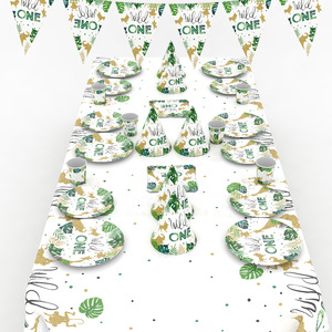 Wild One Party Plates Cups Jungle Theme Birthday Decor <b>Paper</b> Tableware Set - Product Image 2