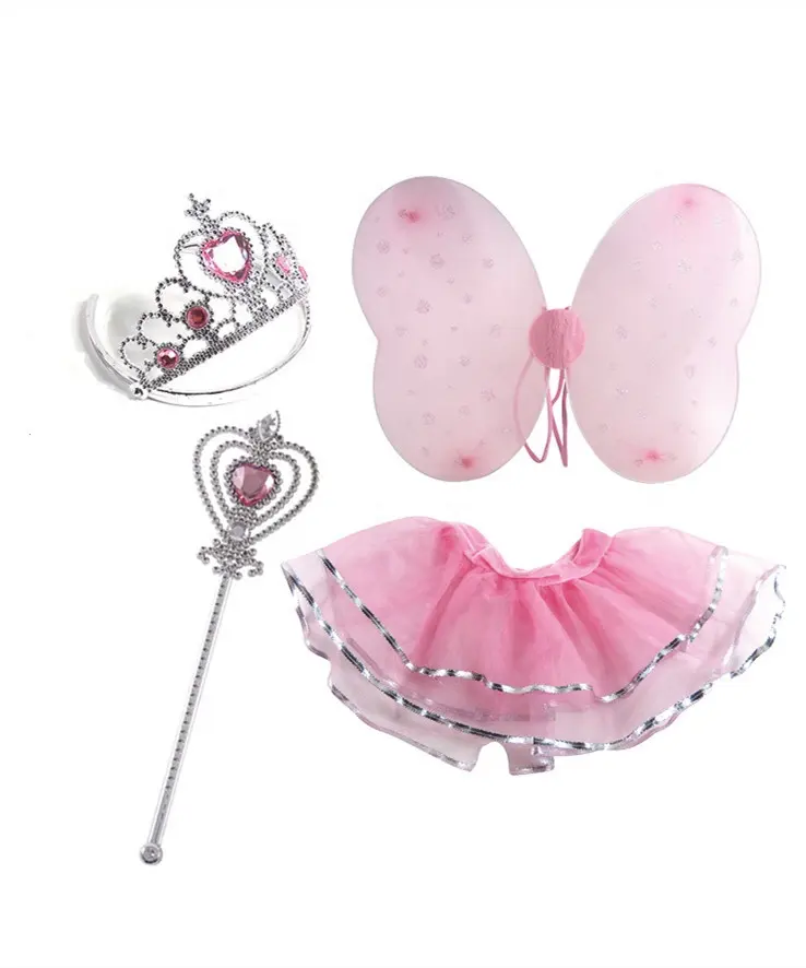 Kids Performance Costume Fairy Girl's Princess Dress UP With Butterfly Wings Crown And Magic Wand