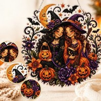Peinture diamant Sorcière d'Halloween, Kit d'art artisanal effrayant, Décoration murale rétro de dessin animé, Décoration DIY pour la maison
