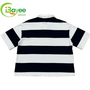 T-shirt <span class=keywords><strong>Polo</strong></span> da Uomo Personalizzata in Cotone con Bottoni, Colletto a Risvolto, Taglio Corto e Righe, Stile Streetwear - Product Image 2