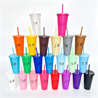 200 pièces/carton Gobelet à paille 24oz 710ml en PP de qualité alimentaire, gobelet rigide à paroi simple en plastique, pour café, jus, bubble tea, avec couvercles réutilisables