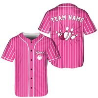 Maillot de baseball personnalisé avec broderie motif dynamique d'action de bowling sur tissu à rayures multicolores, OEM POD, nom et numéro d'équipe personnalisés