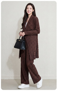 เสื้อคลุมคาร์ดิแกนสไตล์เกาหลีแบบลำลอง จีบยาว ลายข้าวหลามตัด สำหรับผู้หญิง ดีไซน์หรูหรา ทรงหลวม เป็นมิตรกับสิ่งแวดล้อม ผ้าไม่ยับ เหมาะสำหรับขายในตลาดนัด - Product Image 6