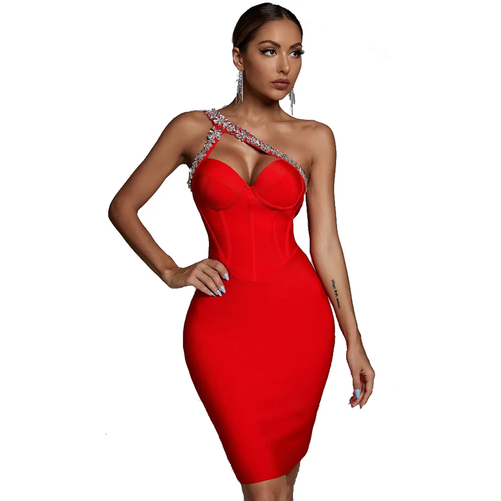 23 Alta qualidade um ombro cristal cadeias sexy bandage vestido lady bandage dress tight bandage dress for party wedding club