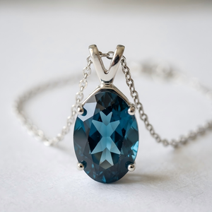 <b>Blue</b> Fancy Zircon Pendant Vintage Silver Tone <b>Necklace</b> Link Chain Jewelry for Women Wedding Gift - Product Image 5