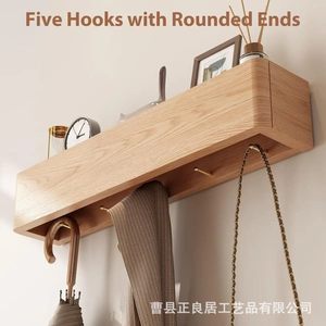 Solid Wood Wall Mounted <b>Storage</b> Rack With Hidden Hooks For <b>Clothes</b> Hats Entryway Bedroom Living Room <b>Storage</b> - Product Image 3