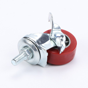 Polyurethane Caster Wheels 1.5 Inch Swivel With Brake Red Wheel Ball Bearing For Furniture Industrial Use - Product Image 3