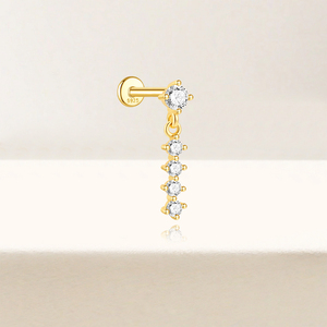 Pendientes de Plata de Ley S925 con Baño de Oro de 18K, Pequeños, con Borlas de Circonitas 5A, Cadena de Flecos, Parte Trasera Plana, Calibre 16G, para Perforaciones de Cartílago - Product Image 3