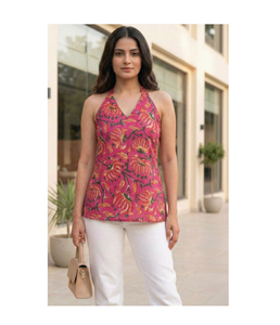 Women Summer Floral Printed Halter Neck Cotton <b>Kurti</b> Lightweight Casual Ethnic Wear <b>Top</b> Traditional Indian Tunic Bulk Order - Product Image 1