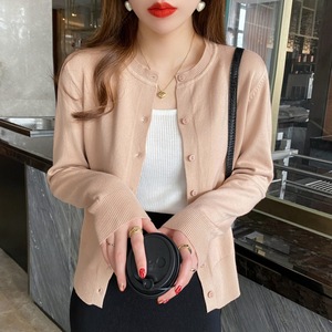2024 nueva chaqueta cárdigan de punto de manga larga para mujer, suéter fino exterior negro informal para primavera Otoño Invierno, Jersey delantero, Top - Product Image 4