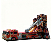 Château Gonflable Thème Camion de Pompiers avec Toboggan – Offre Spéciale pour Location d'Équipements de Fête pour Enfants et Adultes