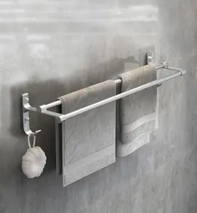 Aksesori ruang toilet rak aluminium tangan mandi tanpa bor rel handuk rak hotel kait untuk dinding kamar mandi rak handuk pemasangan