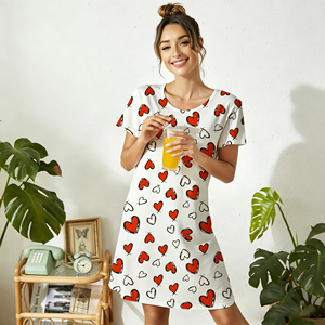 <span class=keywords><strong>Camisones</strong></span> Casuales y Cómodos para Mujer al por Mayor con Lindos Estampados de Corazones de Dibujos Animados para el Verano - Product Image 1