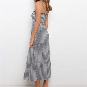 Salida de fábrica verano largo deslizamiento ropa casual a cuadros 100% poliéster camisola correa de espagueti mujeres vestidos causales - Product Image 4
