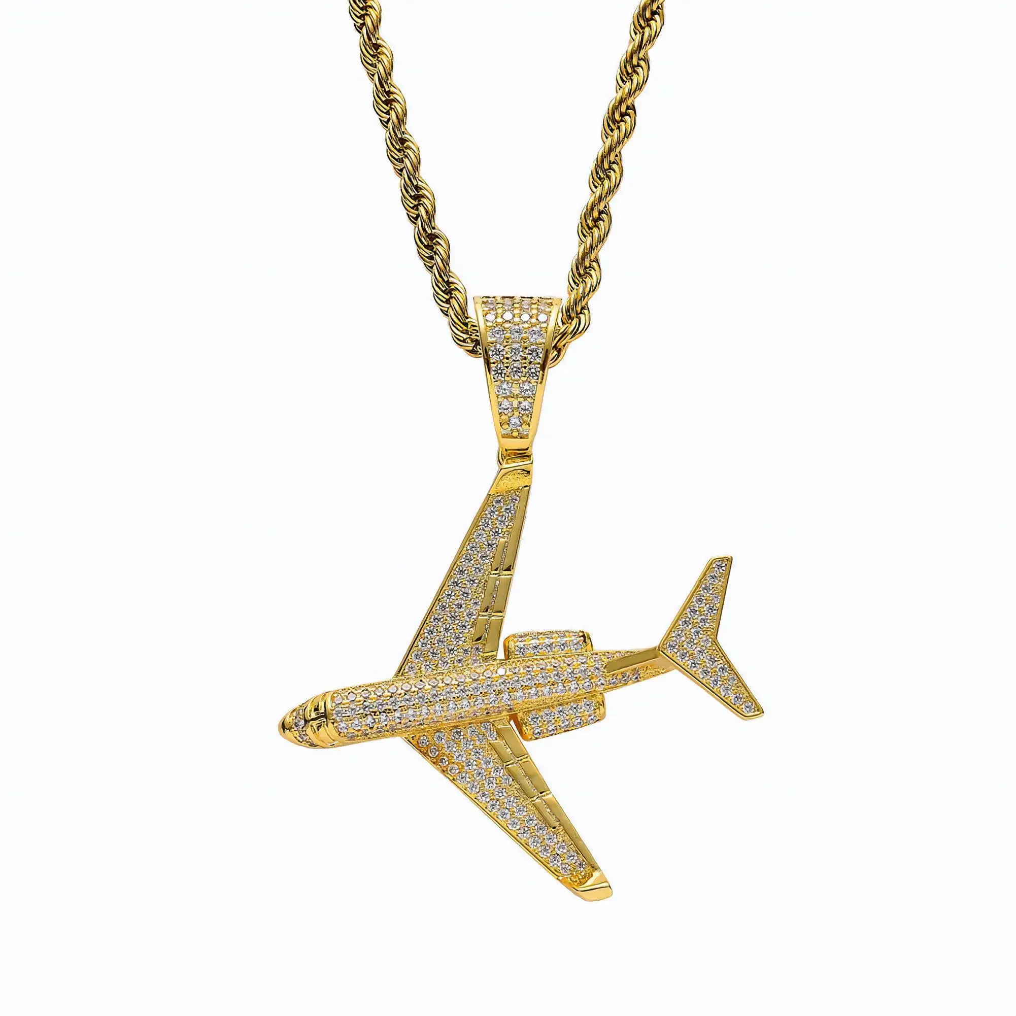 DUYIZHAO New Iced Out Pendant Hip Hop Jewelry Retro Stereo Plane Full Zirconium Pendants For Necklace Gold Plated Pendants