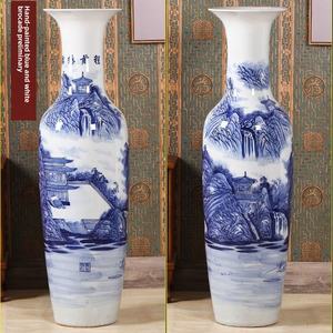 Grand vase sur pied en céramique de Jingdezhen, peint à la main, avec un pin d'accueil, style chinois moderne, salon, villa, hôtel, entreprise - Product Image 2
