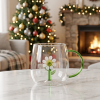 Mug en verre borosilicate portable, design romantique tournesol, fait main, résistant à la chaleur, écologique, 13-14 oz, anti-fuite