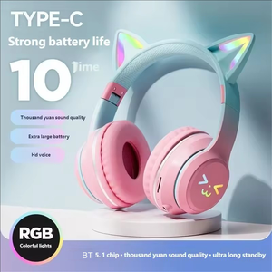 <span class=keywords><strong>Casque</strong></span> sans fil BT618 tendance, couvrant tout l'oreille, avec basses améliorées, <span class=keywords><strong>casque</strong></span> de jeu à oreilles de chat pour <span class=keywords><strong>PC</strong></span> et jeux mobiles - Product Image 6