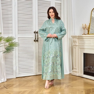 عباءة أنيقة <span class=keywords><strong>M</strong></span>-186 من الكتان مقاومة للتكور ومريحة للتنفس بمقاسات كبيرة للنساء، برقبة على شكل V وأكمام طويلة بأسلوب الشرق الأوسط لجميع المواسم - Product Image 5